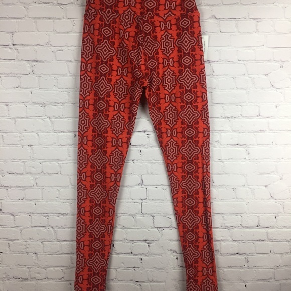RARE soft Valentines LuLaRoe Legging One Size fits 2-10 Red Art deco cherubs - Picture 5 of 8